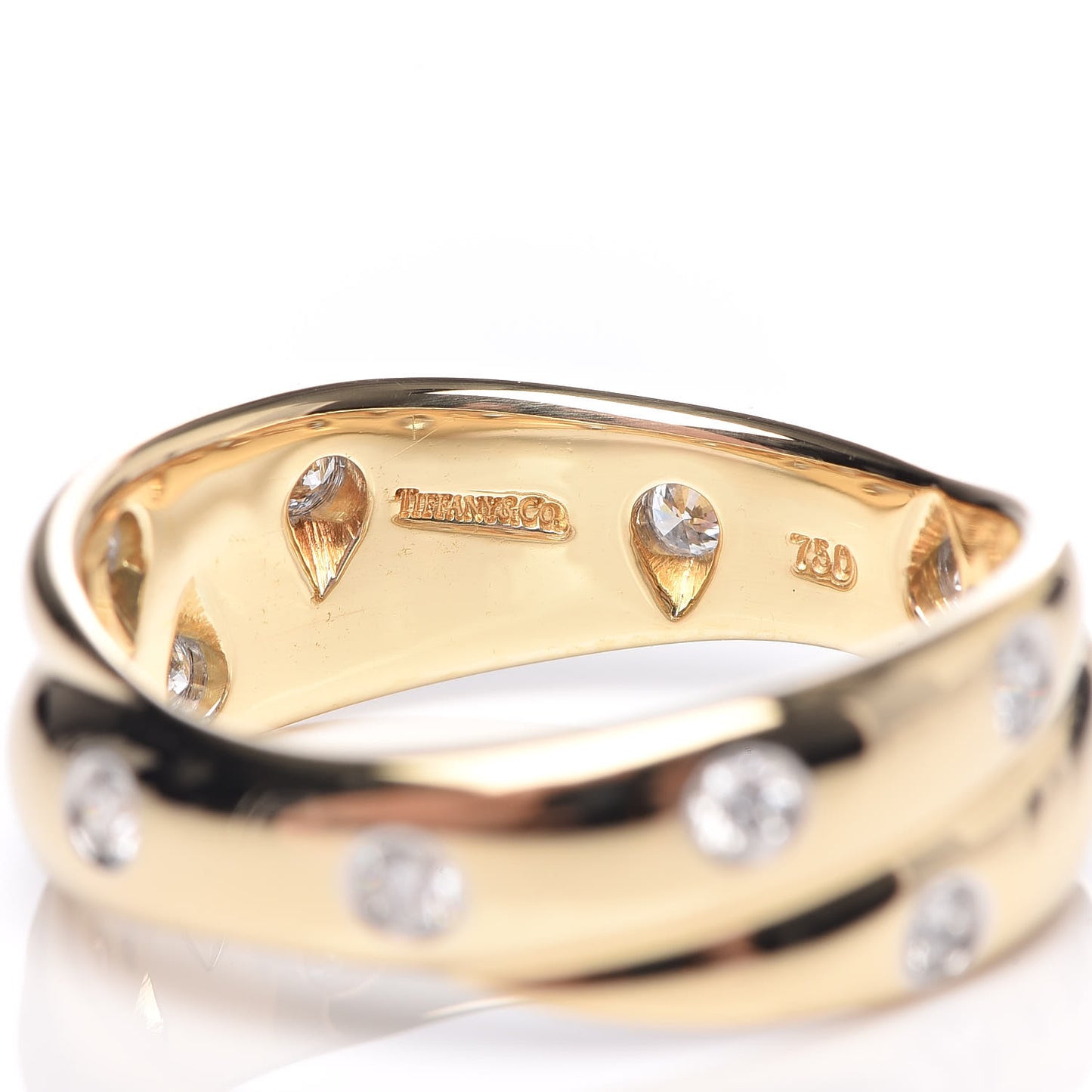 18K Yellow Gold Platinum Diamond Etoile Twist Band Ring 54 6.75