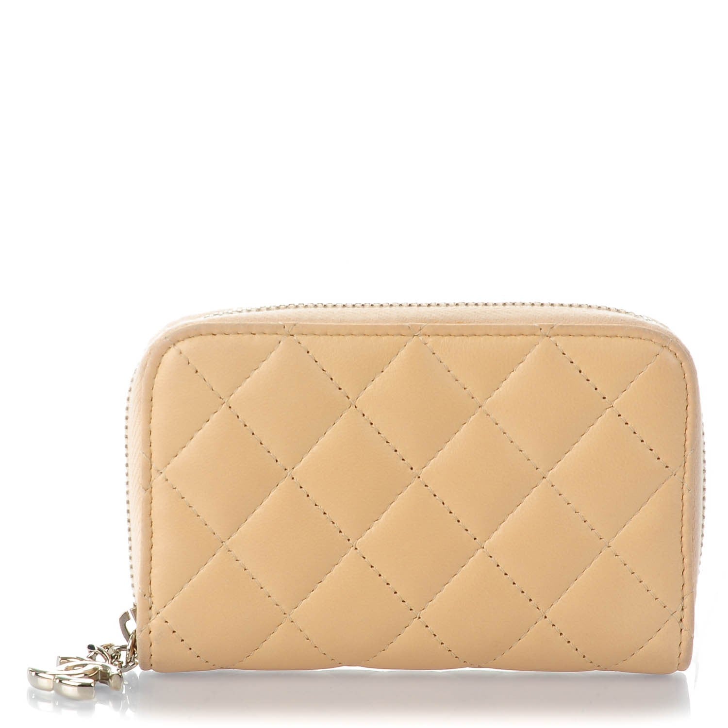 Chanel Lambskin Quilted Zip Around Card Holder Beige Clair 1 of 8