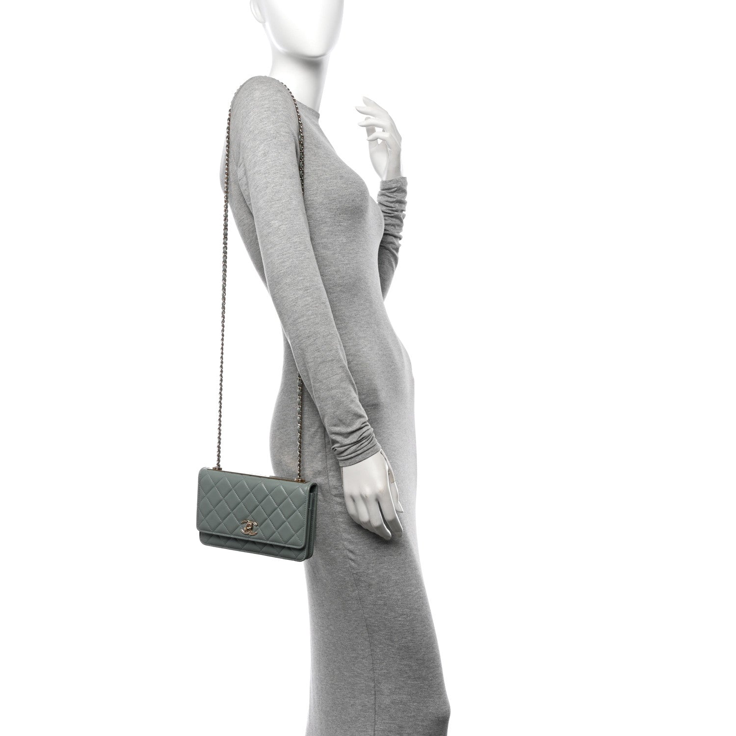 Chanel Lambskin Quilted Trendy CC Wallet On Chain WOC Grey 2 of 12