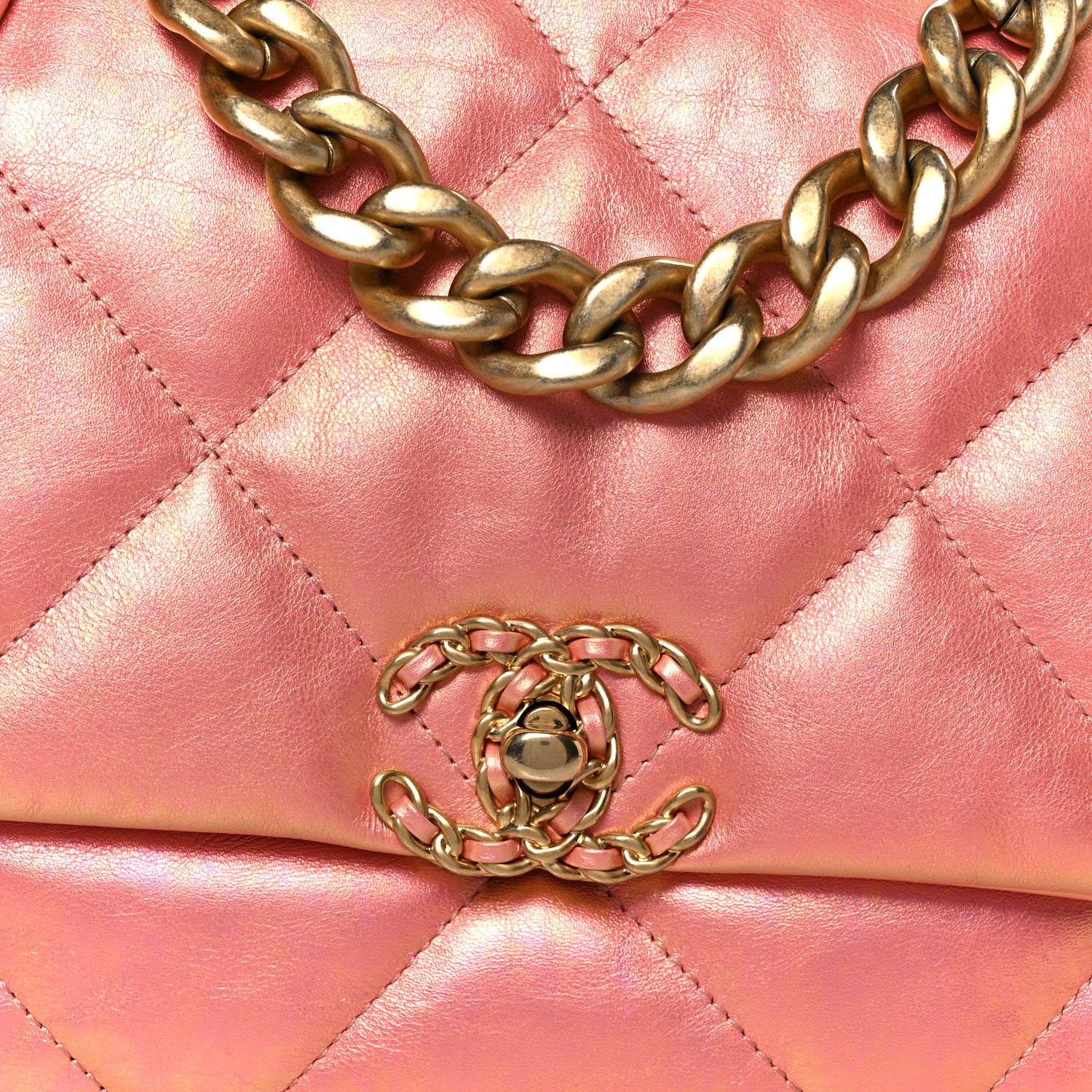 Chanel Iridescent Lambskin Quilted Large Chanel 19 Flap Pink 8 of 10