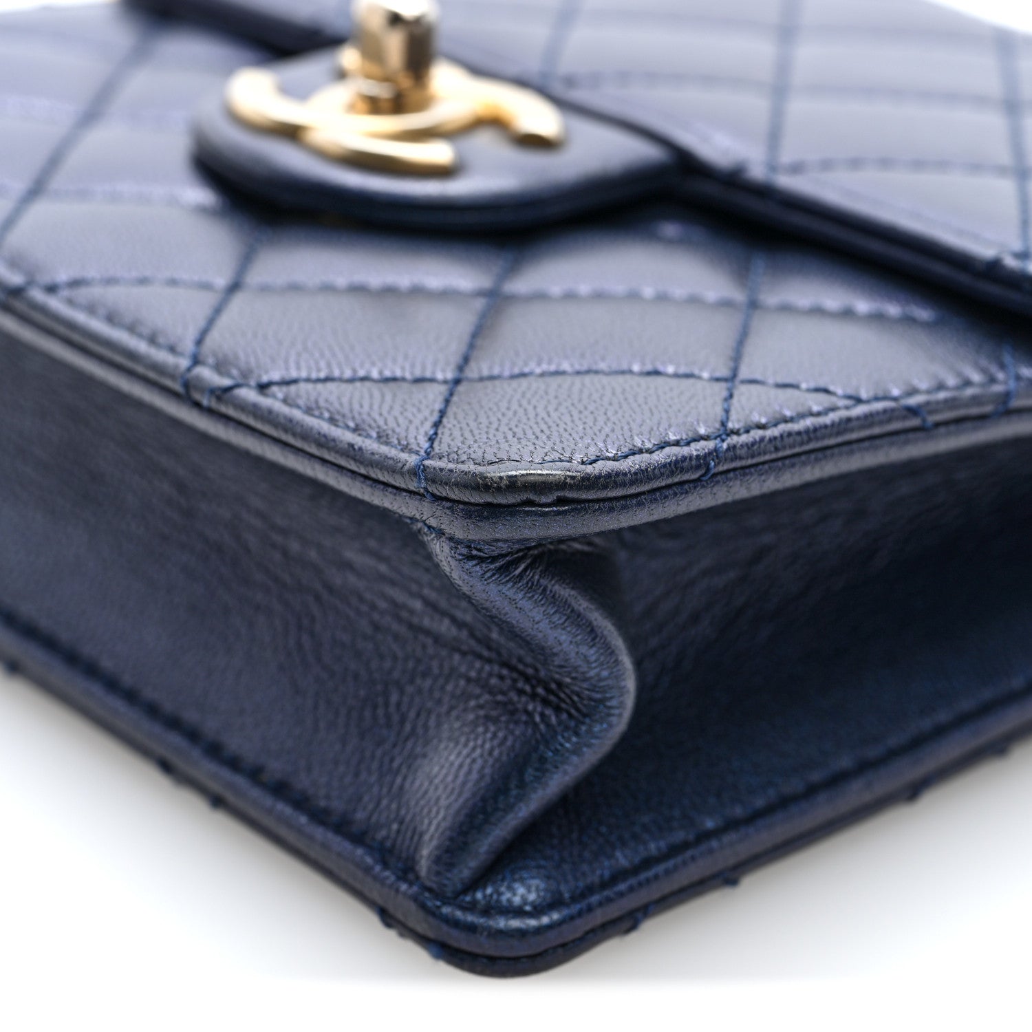 Chanel Iridescent Lambskin Quilted Chic Pearls Flap Navy Blue 10 of 10