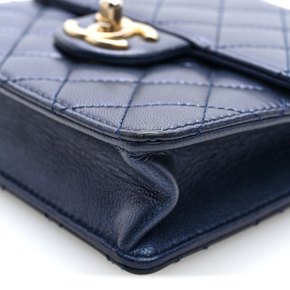 Chanel Iridescent Lambskin Quilted Chic Pearls Flap Navy Blue 10 of 10