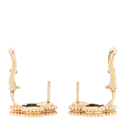 Van Cleef & Arpels 18K Yellow Gold Malachite Vintage Alhambra Earrings 3 of 4