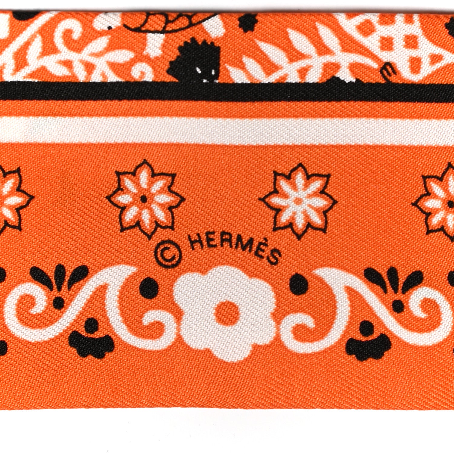 Hermes Silk Peuple Du Vent Bandana Twilly Orange Black White 3 of 4