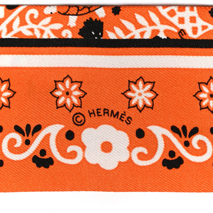 Hermes Silk Peuple Du Vent Bandana Twilly Orange Black White 3 of 4