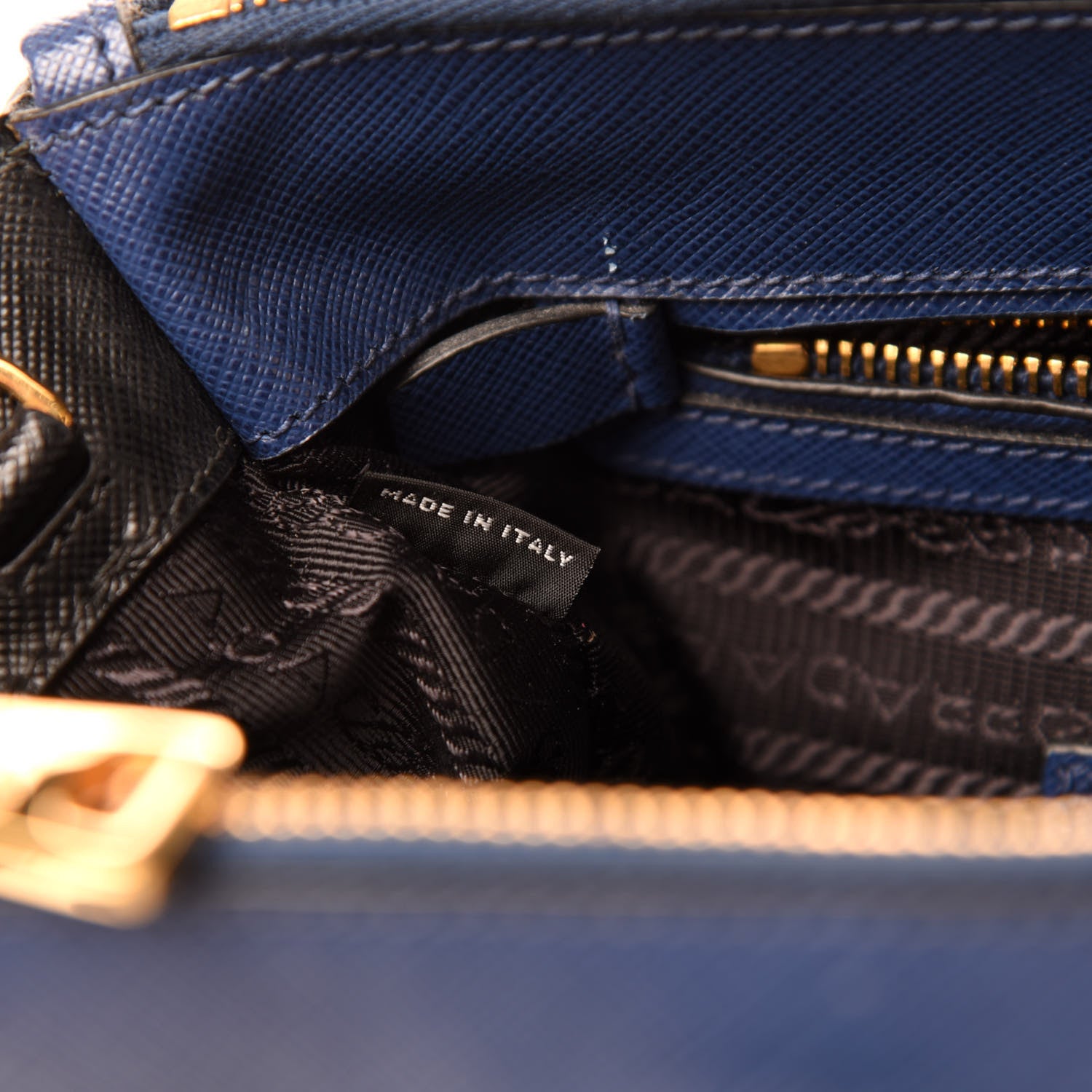 Prada Saffiano Lux Bi-Color Medium Tote Bluette Black 9 of 11