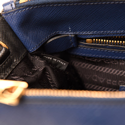 Prada Saffiano Lux Bi-Color Medium Tote Bluette Black 9 of 11