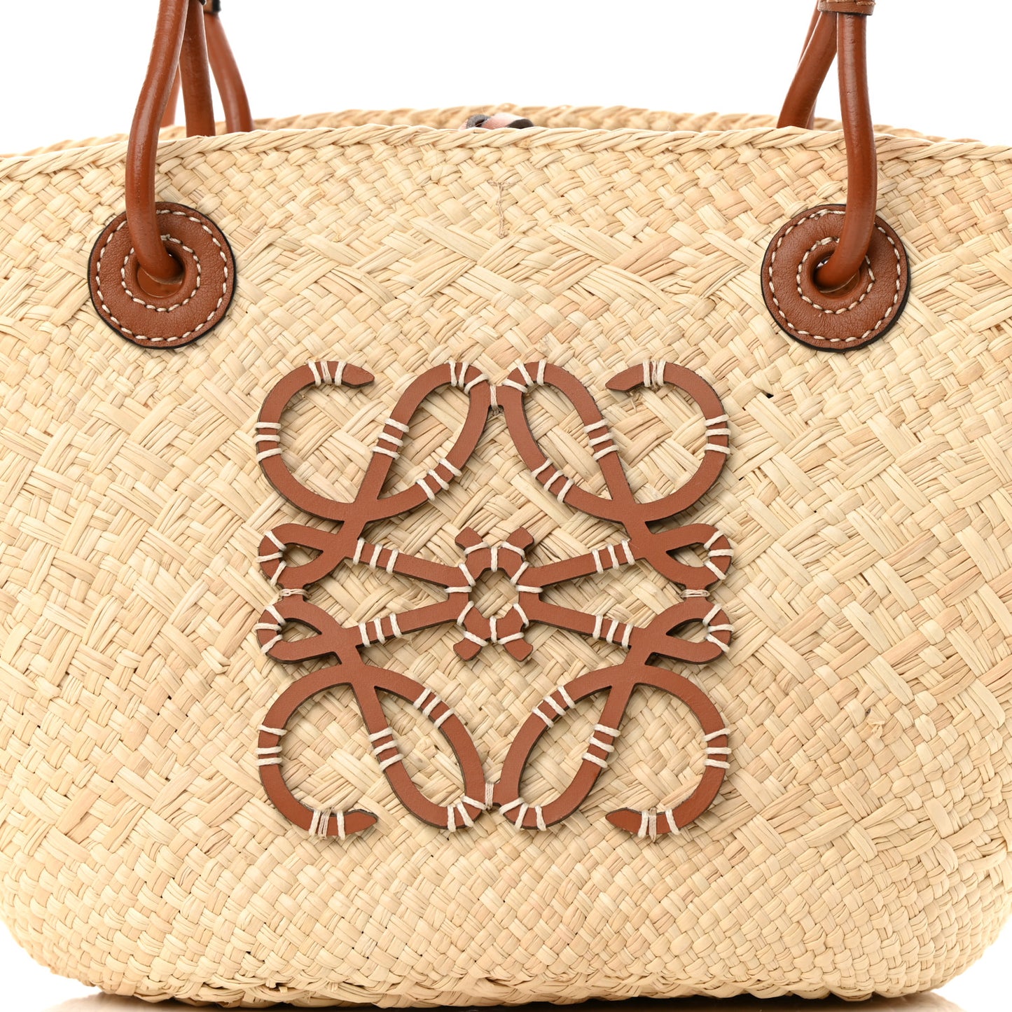 Calfskin Raffia Small Anagram Basket Tote Bag Natural Tan