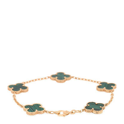 Van Cleef & Arpels 18K Yellow Gold Malachite 5 Motifs Vintage Alhambra Bracelet 2 of 4