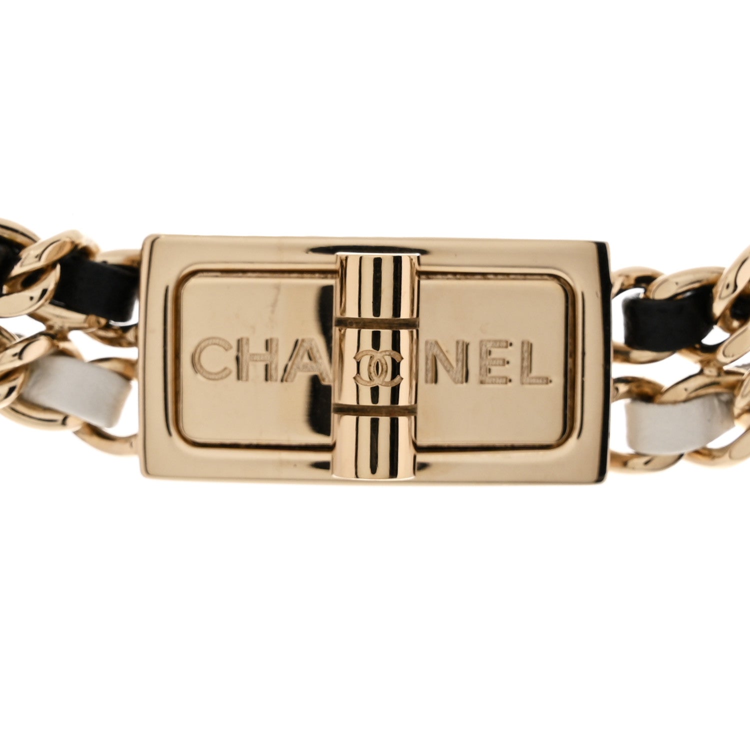 Chanel Metal Lambskin Reissue Lock Choker Necklace Black White Gold 4 of 6
