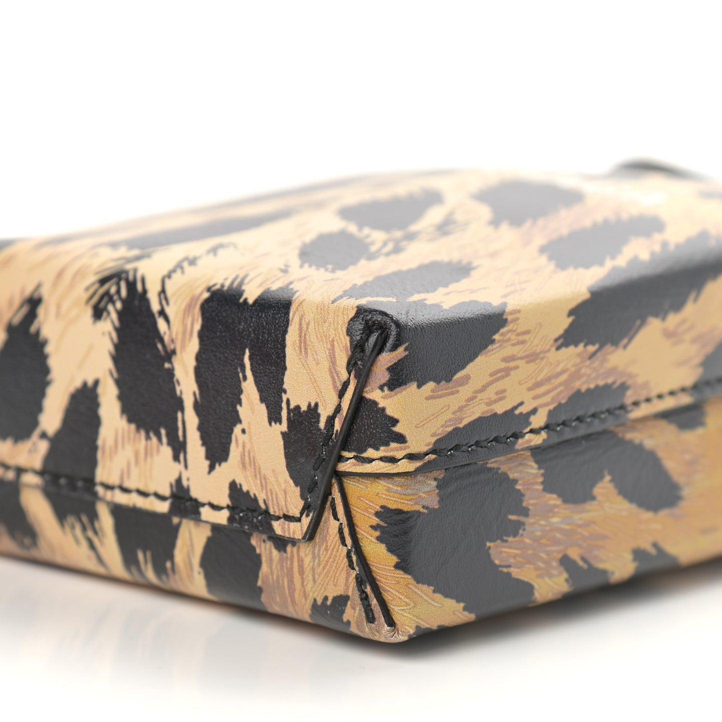 Smooth Calfskin Leopard Print Logo Shopping Phone Holder Bag Beige Black