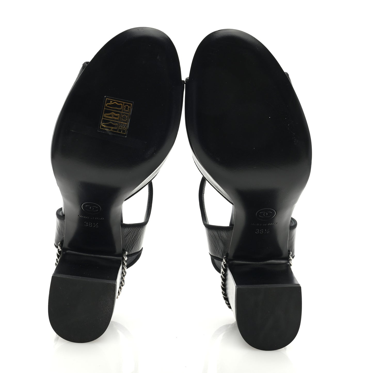Laminated Calfskin Chain CC Sandals 38.5 Black
