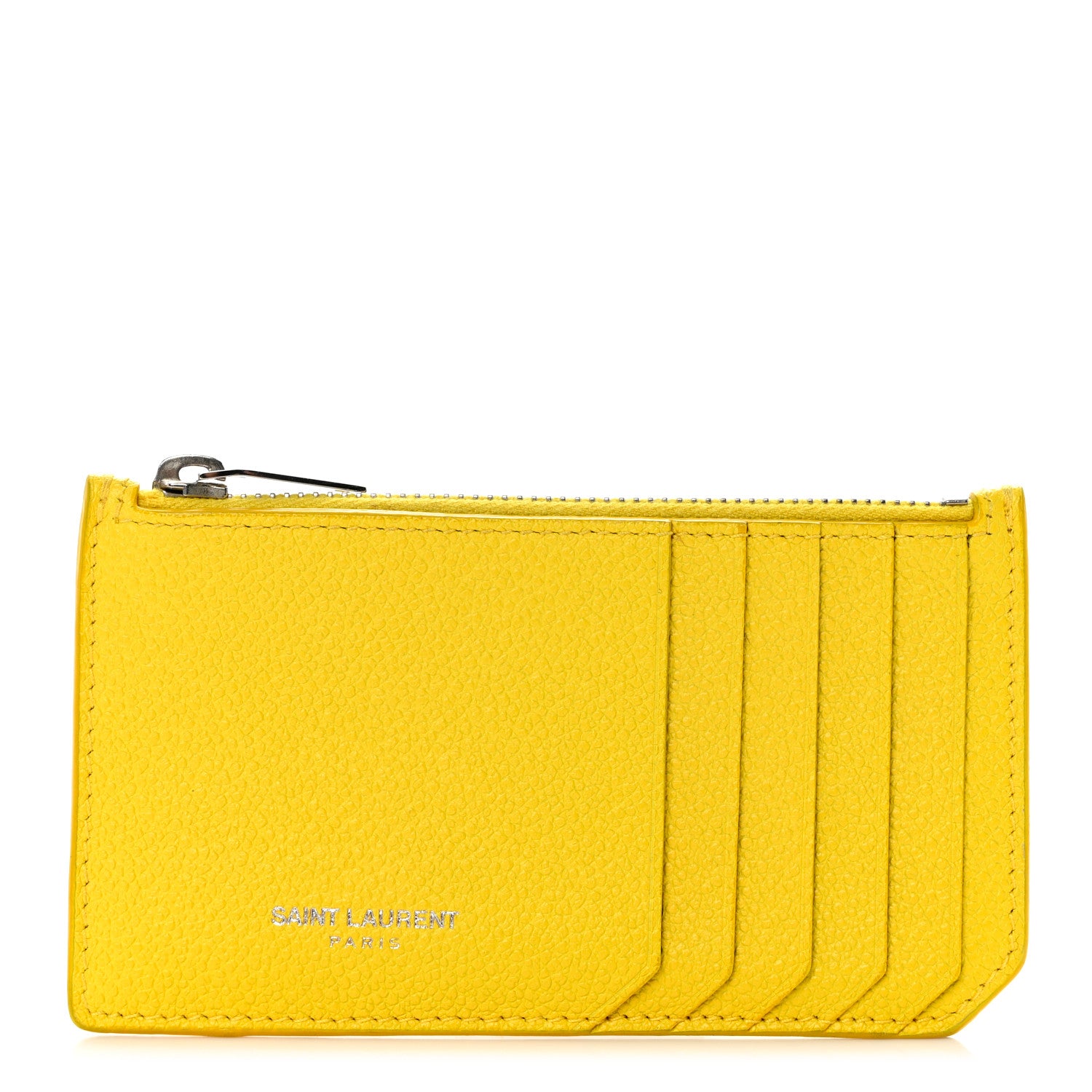 Saint Laurent Grained Calfskin 5 Fragments Zip Pouch Card Holder Sunflower 1 of 8