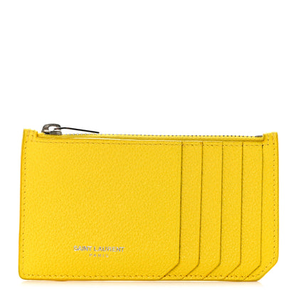 Saint Laurent Grained Calfskin 5 Fragments Zip Pouch Card Holder Sunflower 1 of 8