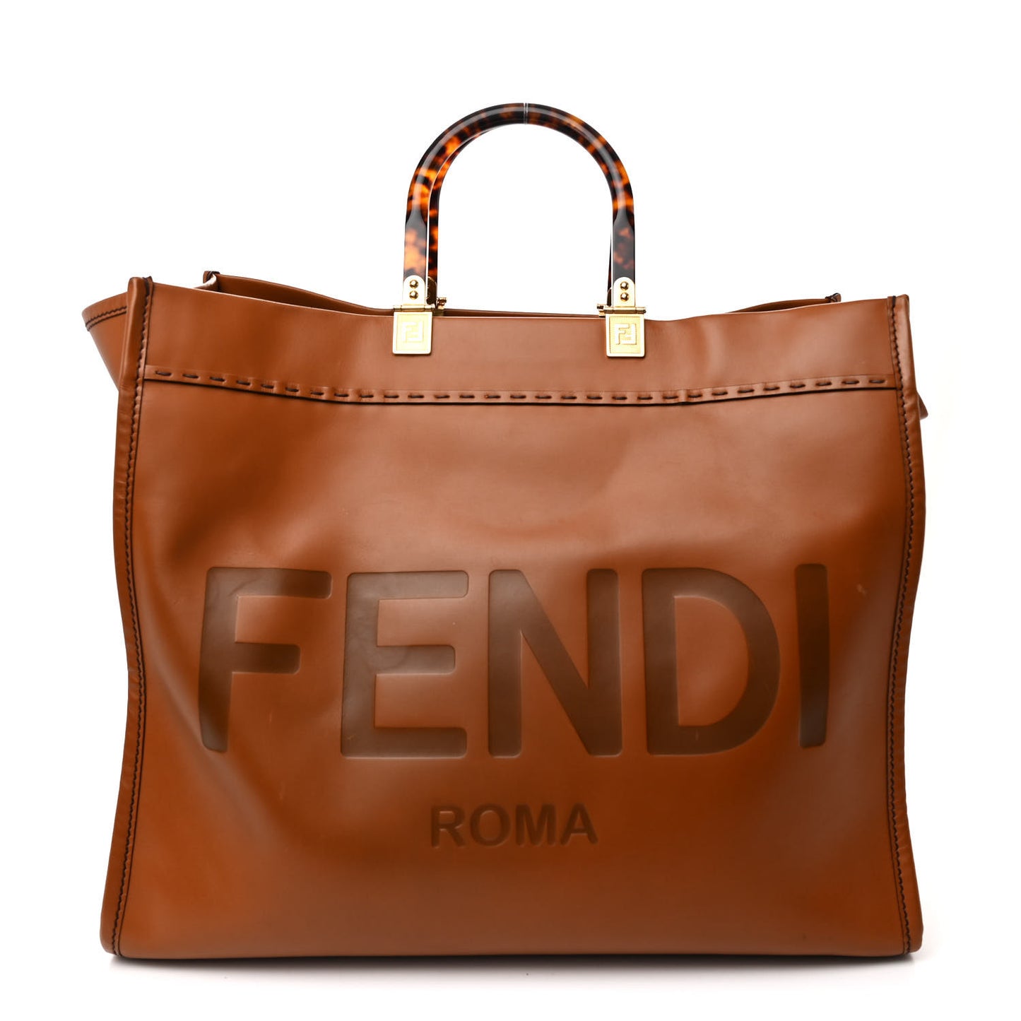 Vitello King Plexiglass Large Fendi Sunshine Shopper Tote Cuoio