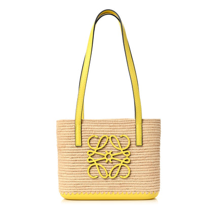 Loewe Raffia Square Mini Anagram Basket Tote Bag Natural Yellow 1 of 9
