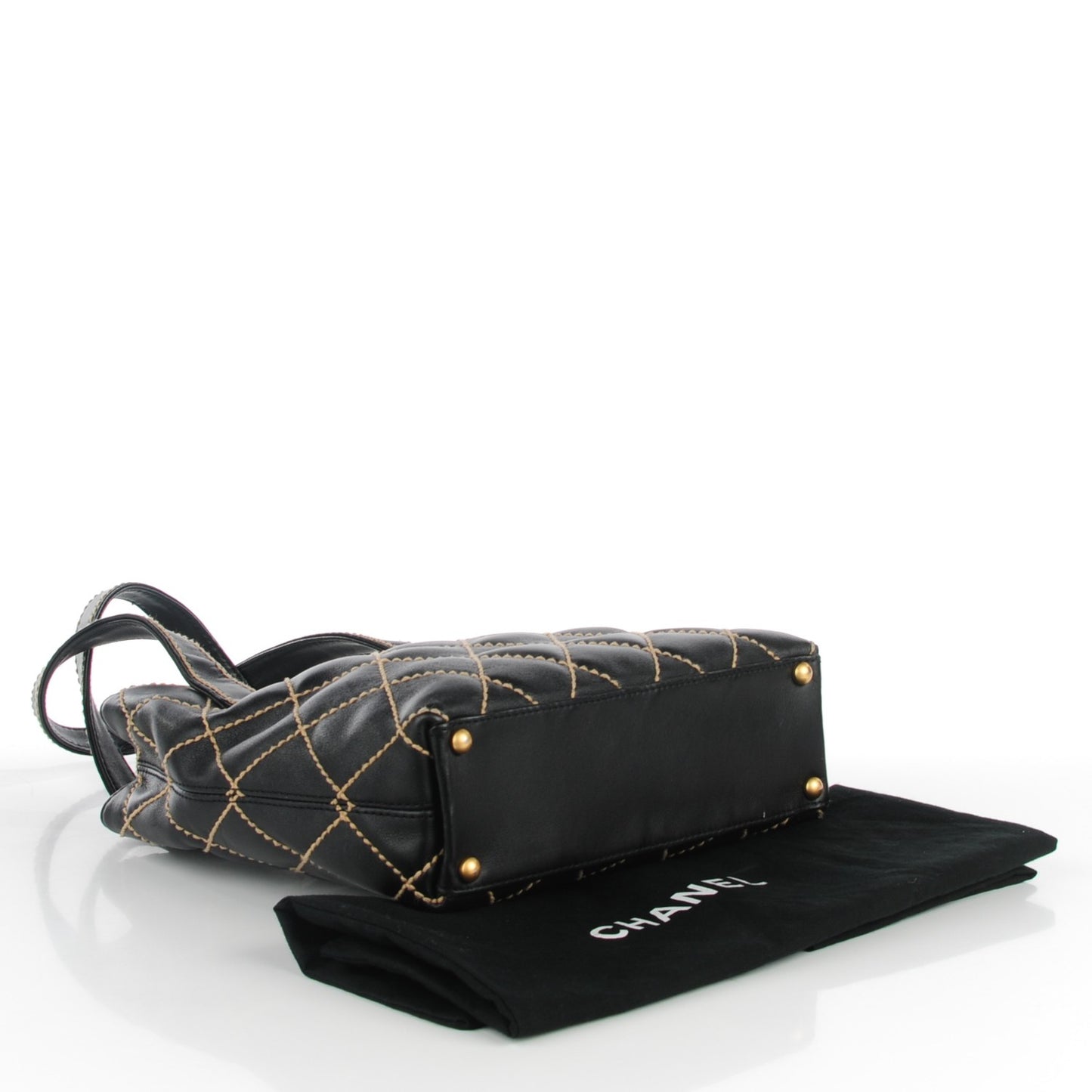 Calfskin Contrast Stitch Surpique Tote Black