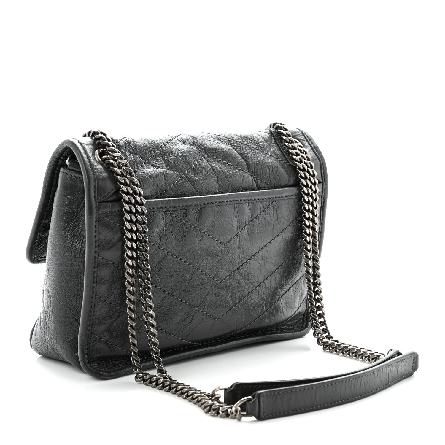 Saint Laurent Crinkled Calfskin Matelasse Monogram Baby Niki Chain Satchel Storm 3 of 12