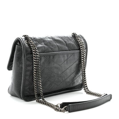Saint Laurent Crinkled Calfskin Matelasse Monogram Baby Niki Chain Satchel Storm 3 of 12