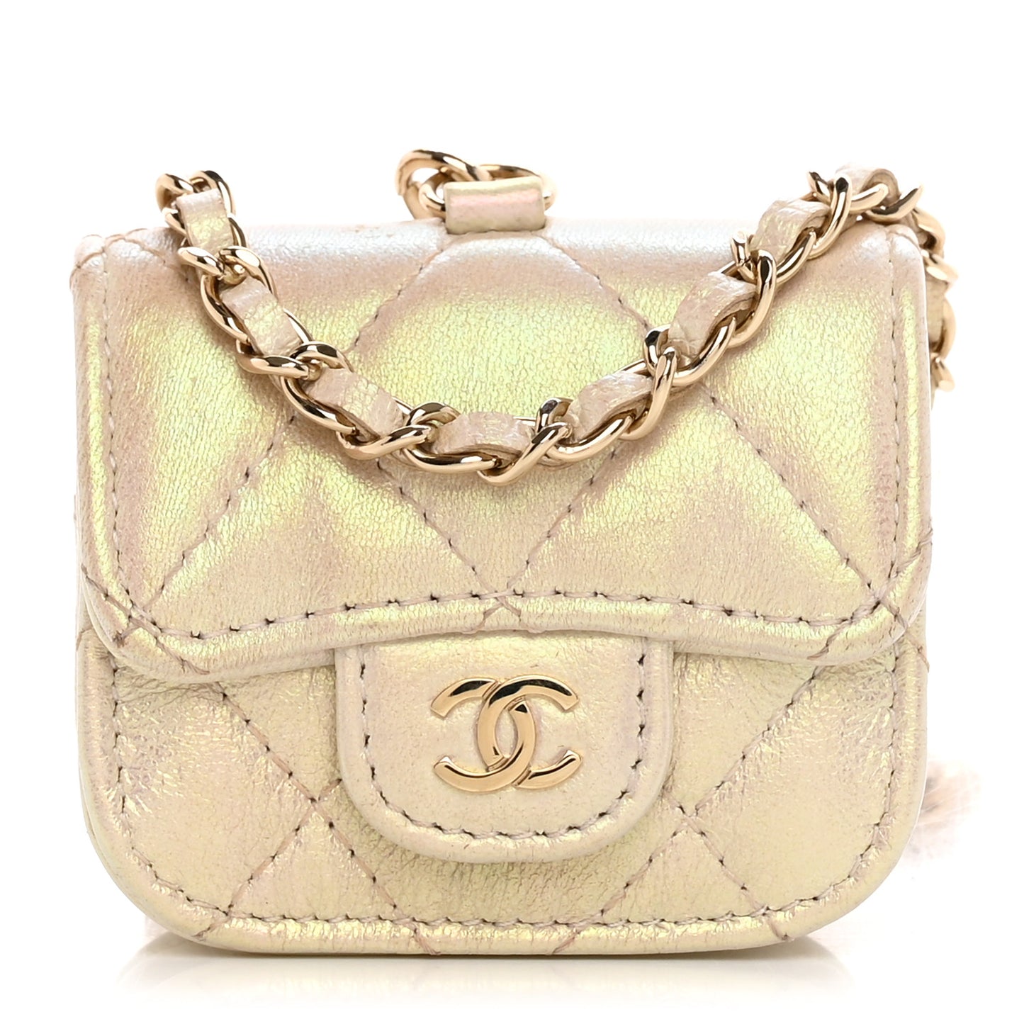 Iridescent Lambskin Quilted Airpods Pro Case Ivory