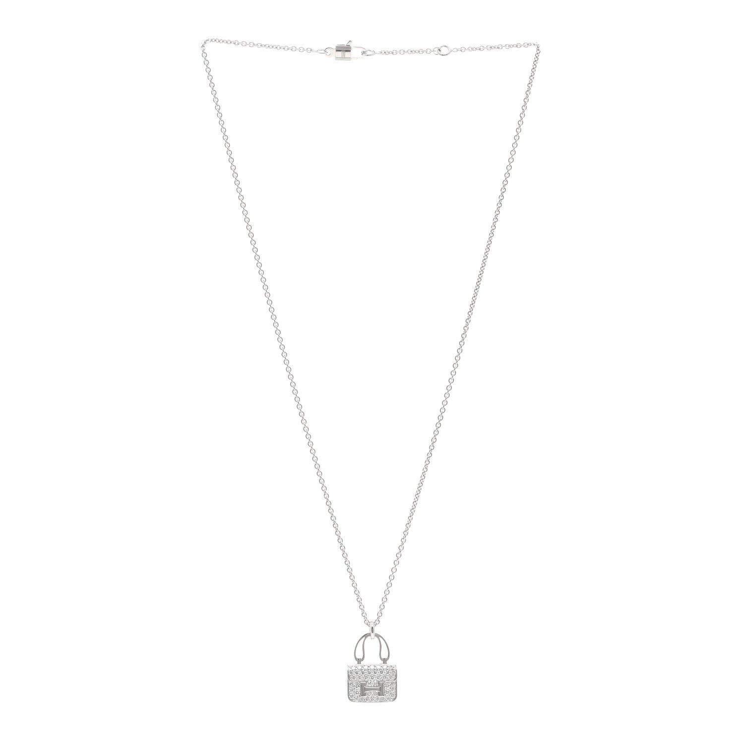 Hermes 18K White Gold Diamond Constance Amulettes Pendant Necklace 3 of 6