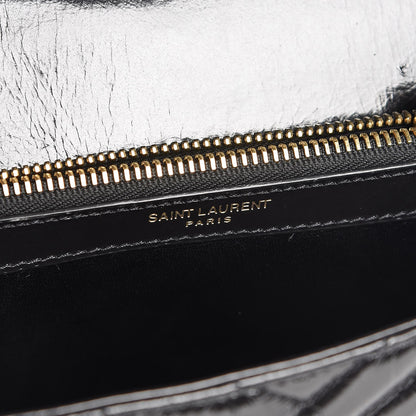Saint Laurent Cracked Shiny Calfskin Matelasse Chevron Monogram Medium College Bag Black 6 of 14