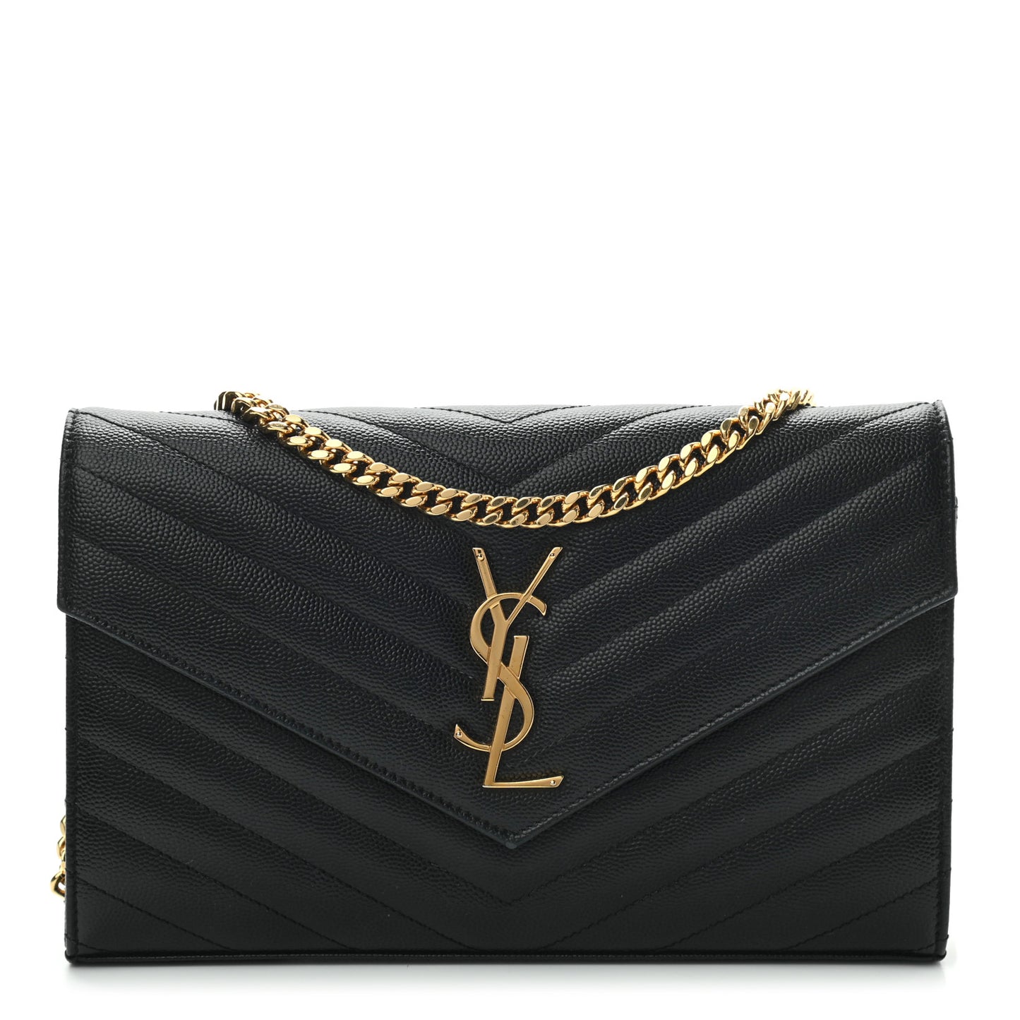 Grain De Poudre Matelasse Chevron Monogram Chain Wallet Black