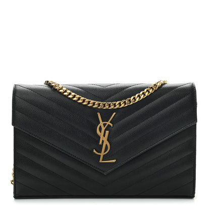 Saint Laurent Grain De Poudre Matelasse Chevron Monogram Chain Wallet Black 1 of 9