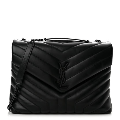 Saint Laurent Calfskin Y Quilted Monogram Monochrome Large Loulou Chain Satchel Black 1 of 14