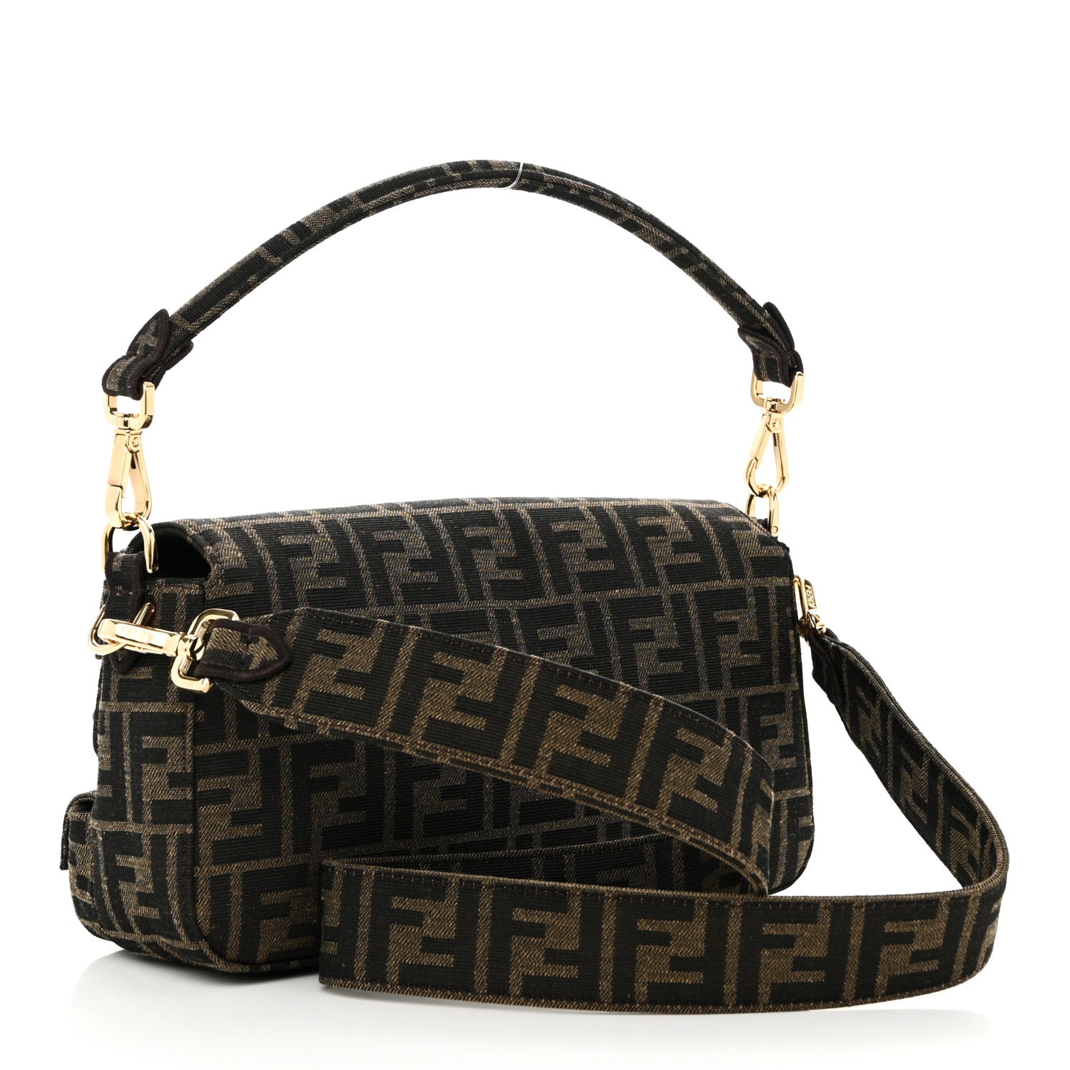 Fendi Fabric Jacquard FF 1974 Multipocket Baguette Tobacco Moro 3 of 9