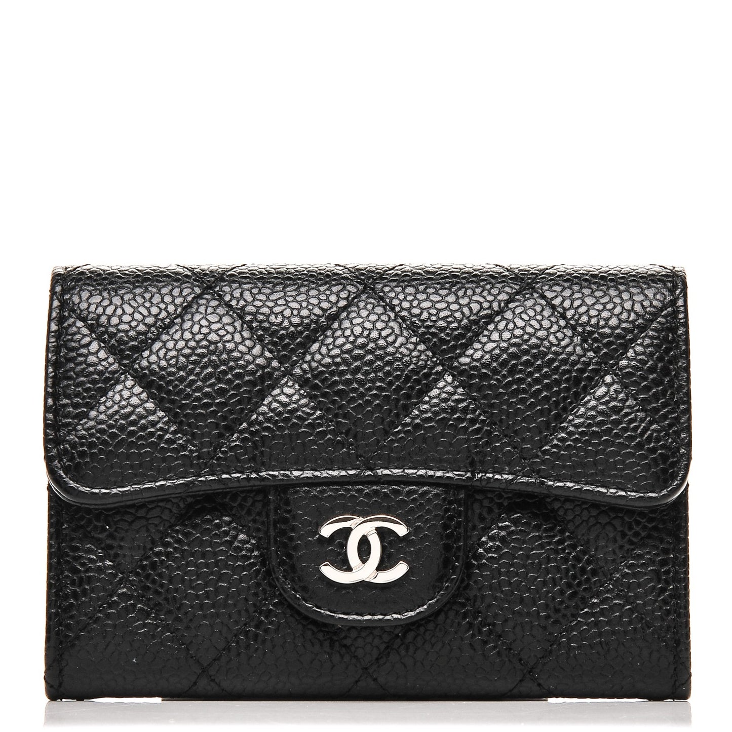 Caviar Quilted Flap Card Holder Black
