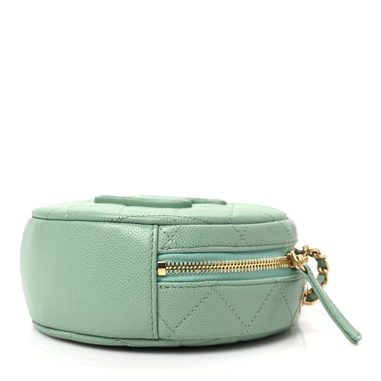 Caviar Quilted Small Round Vanity With Chain Light Green