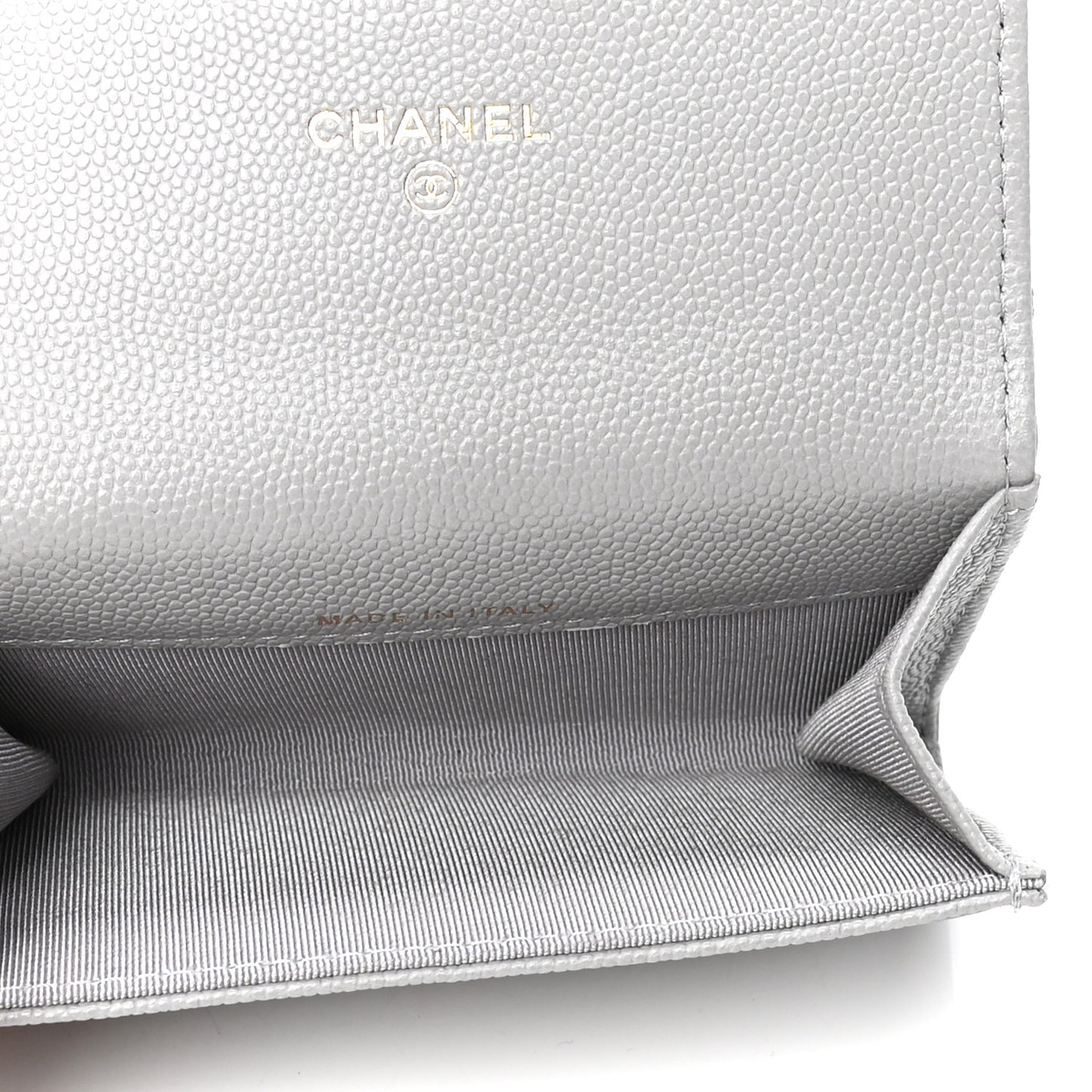 Caviar Quilted Flap Card Holder Wallet Grey