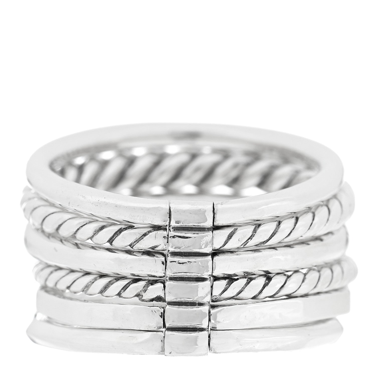 David Yurman Sterling Silver Diamond 16mm Stax Wide Stacked Ring 58 8.25 3 of 5