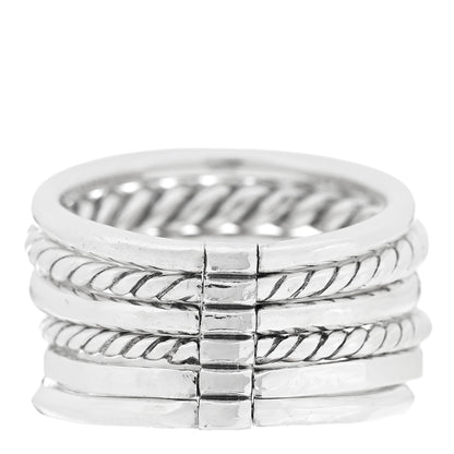 David Yurman Sterling Silver Diamond 16mm Stax Wide Stacked Ring 58 8.25 3 of 5