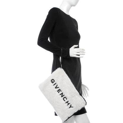 Givenchy Faux Fur Two Tone Large GV3 Pouch Wristlet Black White 2 of 8