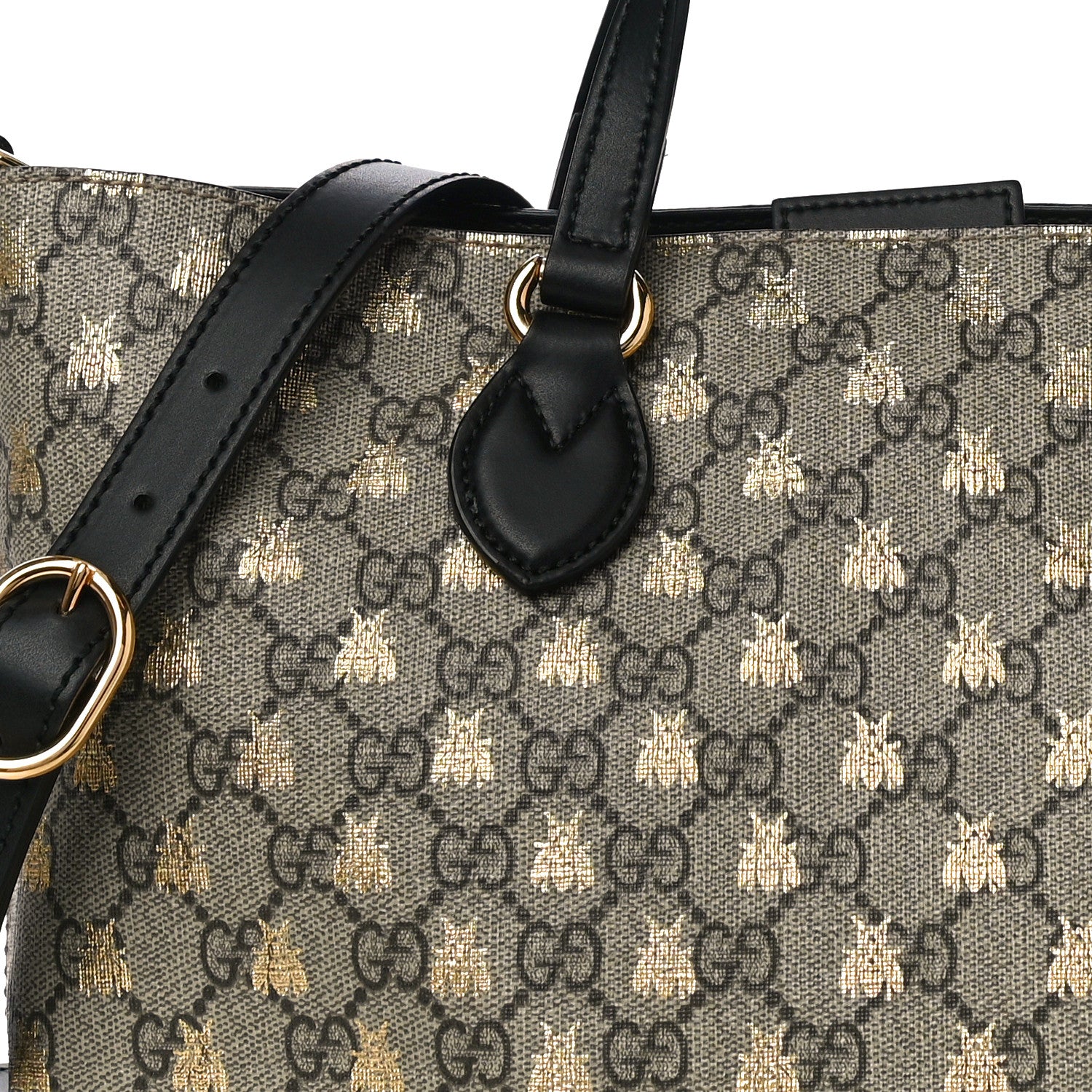 Gucci Soft GG Supreme Monogram Bees Small Crossbody Tote Beige Oro Black 8 of 12