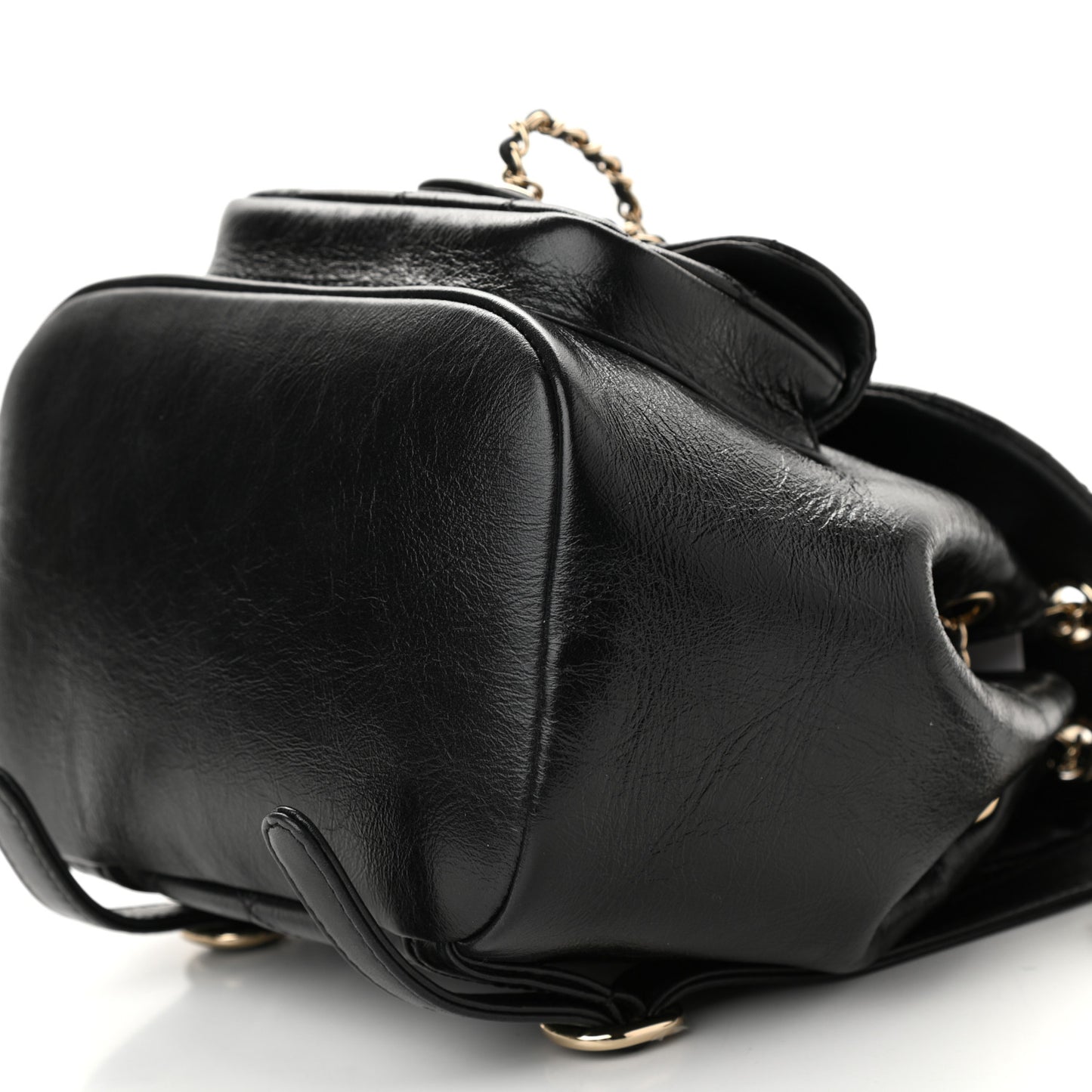 Glazed Aged Calfskin Quilted Small Duma Drawstring Backpack Black