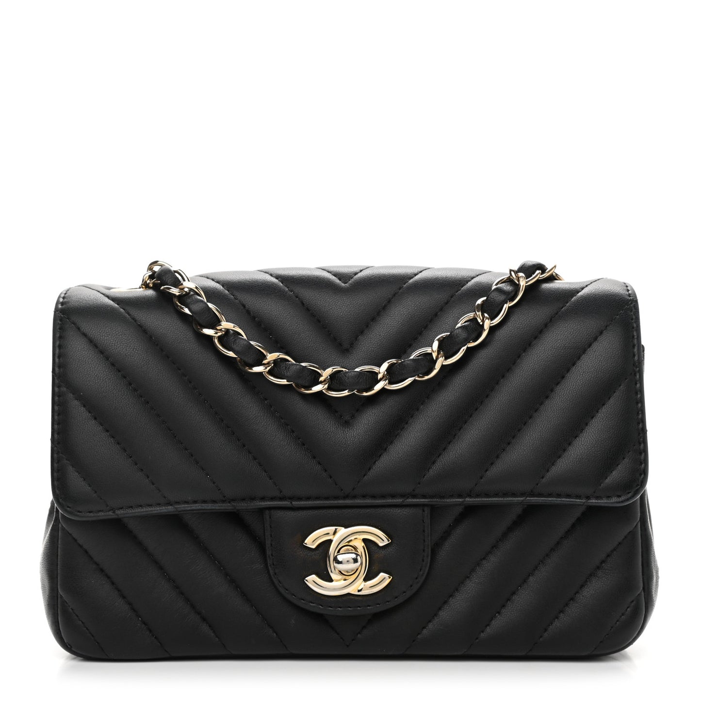 Lambskin Chevron Quilted Mini Rectangular Flap Black