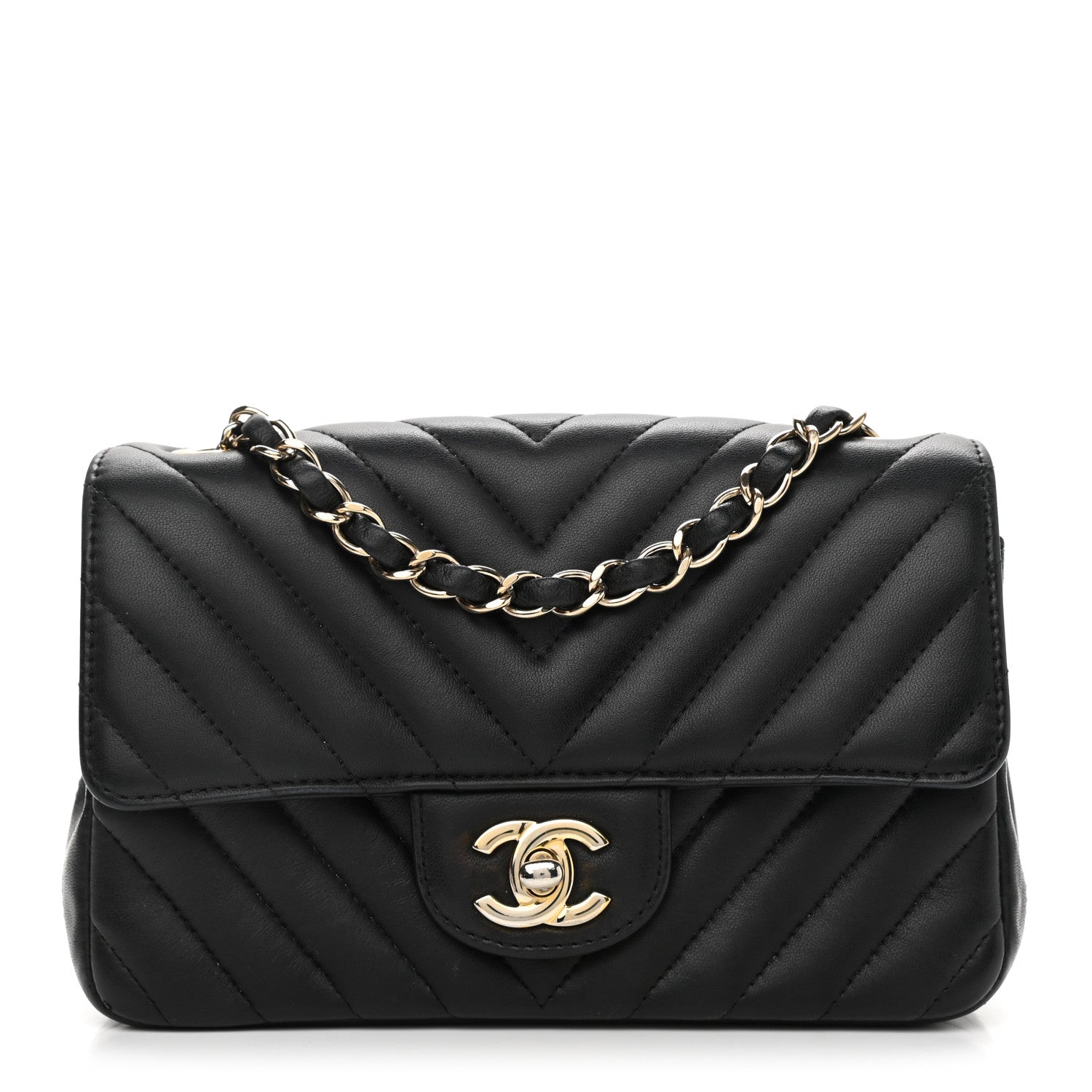 Chanel Lambskin Chevron Quilted Mini Rectangular Flap Black 1 of 13