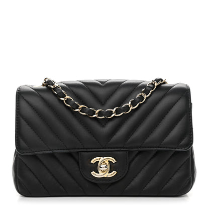Chanel Lambskin Chevron Quilted Mini Rectangular Flap Black 1 of 13