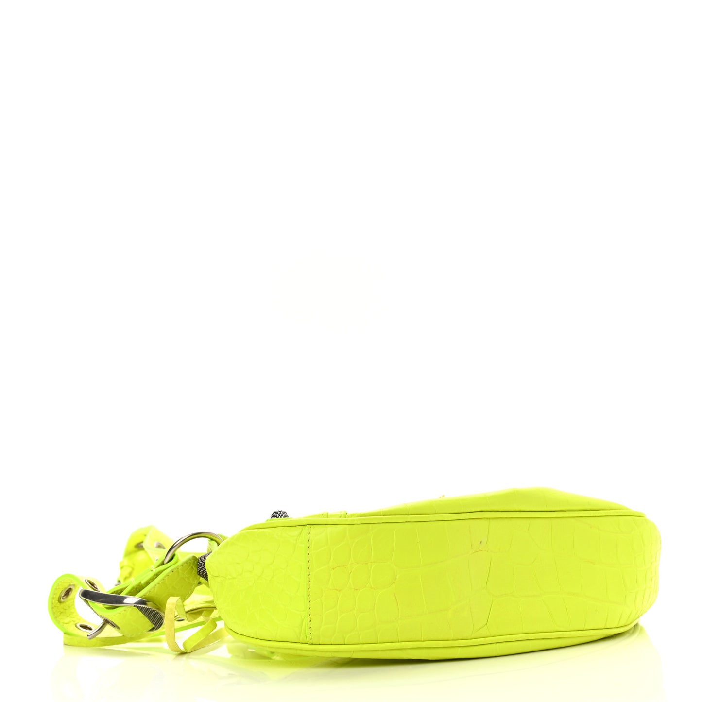 Extra Supple Calfskin Crocodile Embossed Le Cagole Shoulder Bag XS Fluo Yellow