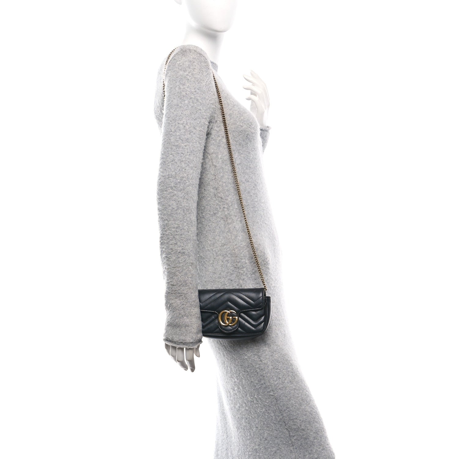 Gucci Calfskin Matelasse Super Mini GG Marmont Shoulder Bag Black 2 of 10