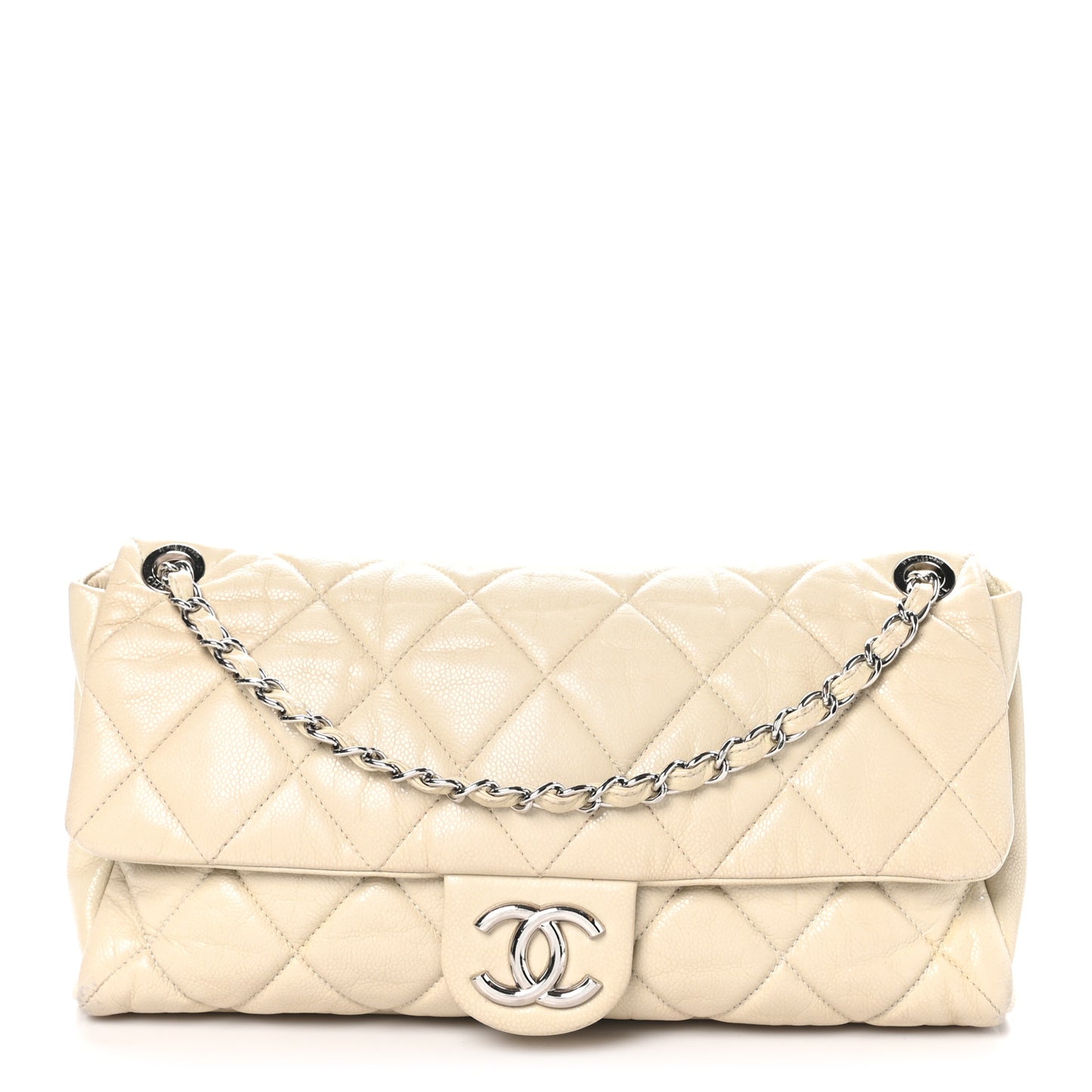 Glazed Caviar Medium Nature Flap Bag White