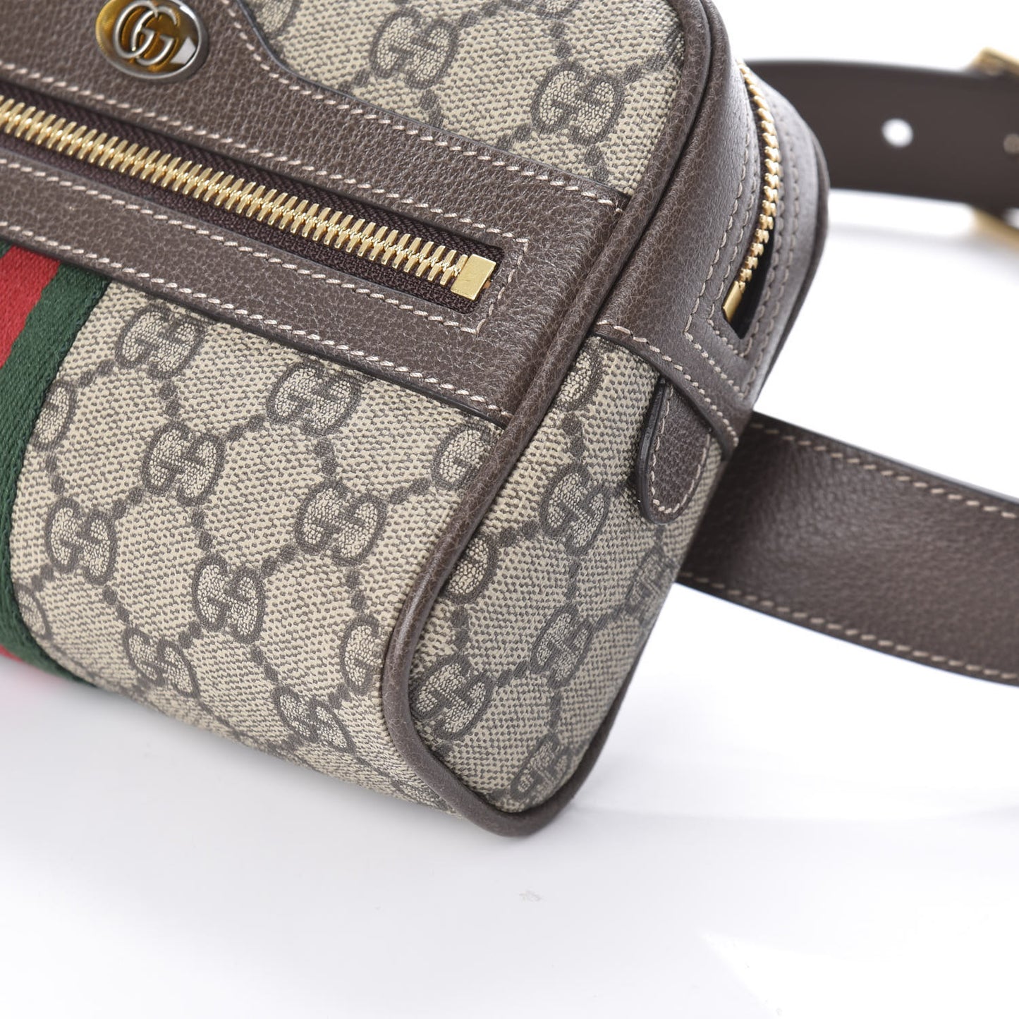 GG Supreme Monogram Web Small Ophidia Belt Bag 75 30 Dark Brown