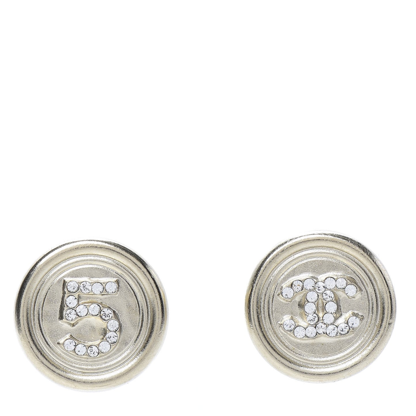 Crystal CC Round Earrings Light Gold