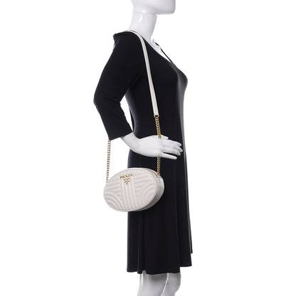 Prada Soft Calfskin Impunture Diagramme Chain Crossbody White 2 of 9