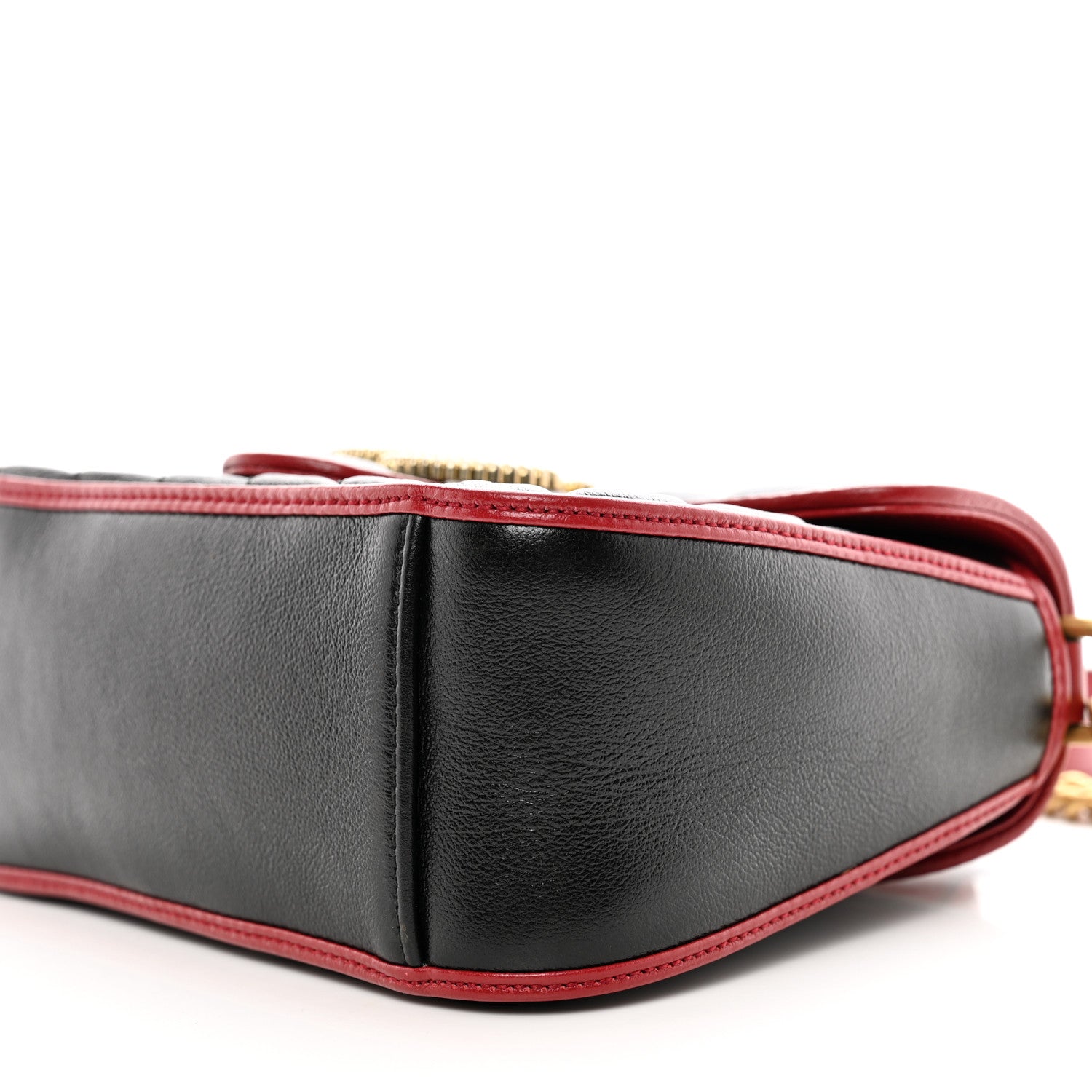 Gucci Vintage Effect Calfskin Matelasse Diagonal Mini Torchon GG Marmont Top Handle Shoulder Bag Black Romantic Cherry 10 of 10