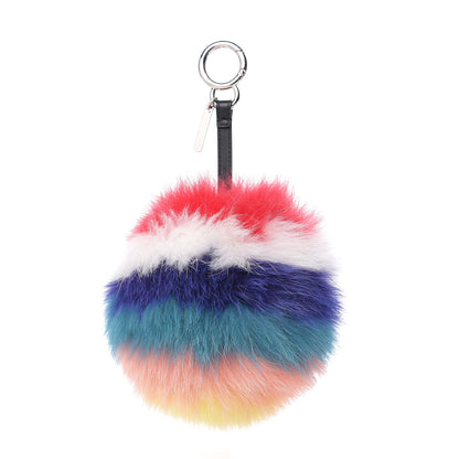 Fendi Fox Fur Shiny Nappa Rainbow Pom Pom Bag Charm Rosso Multicolor Black 2 of 3