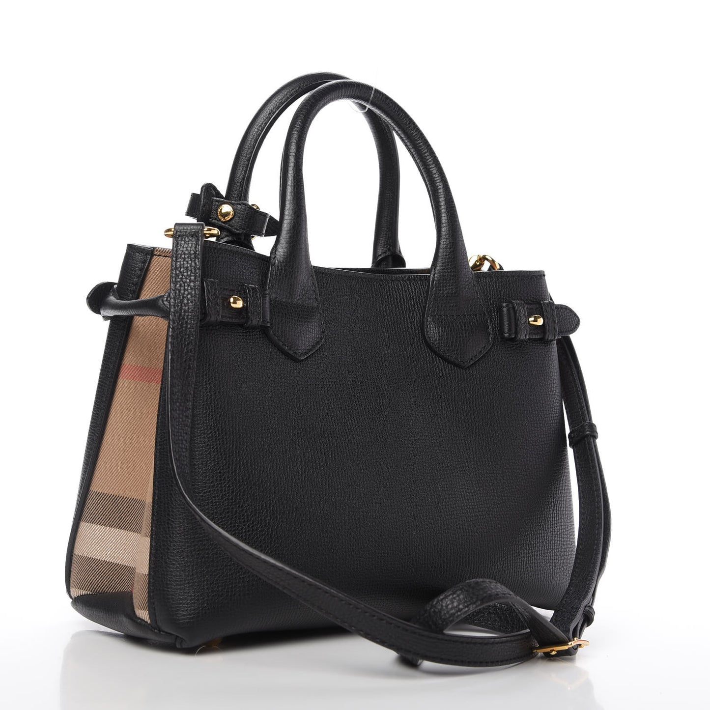 Grainy Calfskin House Check Small Banner Tote Black